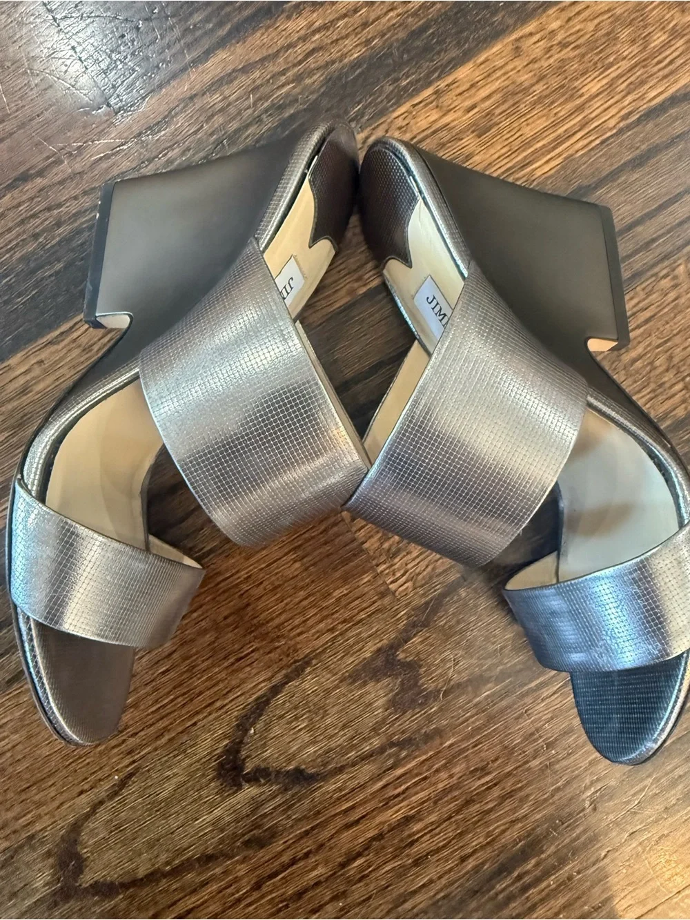 Jimmy Choo Silver Metallic Slide Sandals
